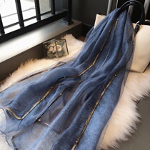 Scarf woman autumn and winter Korean version 100 lap pure color real silk wool cape Phnom Penh stapled pearl yarn towel mulberry silk scarlet spring autumn