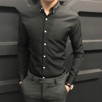 Fuguiniao 2021 new spring and autumn striped shirt men's handsome slim high-end shirt casual non-iron business men's clothing