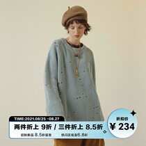  UNVESNO retro autumn and winter warm solid color simple hole tassel lazy loose couple sweater sweater
