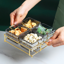 Nordic Ceramic light luxury dried fruit plate grid household creative living room personality candy box snack platter red