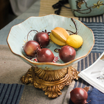 Creative American painted fruit plate large home living room coffee table creative retro decoration gift ceramic fruit bowl