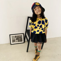 OMIOMI parent-child summer new fashionable color pull-out printing happy flowers short-sleeved T-shirt children vest top