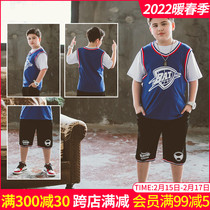 Fat children's summer suit plus fat increase 2021 new size foreign style boys big children basketball two-piece set