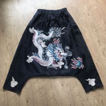 Cloud decoration totem 2021 original ethnic style womens clothing hand embroidered old embroidery Tenglong crotch pants casual pants simple