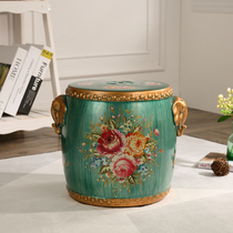 Eurostyle American Ceramic Drum Stool Flower Bird Countryside New Chinese Round Stool Embroidered Stool for Stool Bench Multipurpose stool Living room