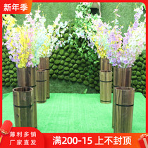 New Mori wedding props carbon-fired anti-corrosion round wood barrel road guide vase flower arrangement wedding arrangement table road guide