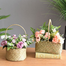 Nordic flower basket seaweed woven rattan hand flower arrangement picnic flower arrangement picnic flower storage basket decoration desktop ornaments flower basket