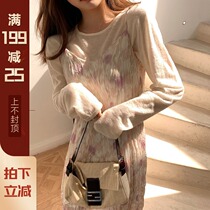 Mrs. Qian Sydney custom V-collar floral suspenders dress 2020 new mid-length over knee pleated fairy dress