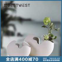 BEST WEST creative eggshell vase ornaments Modern simple living room copper money grass ceramic flower arrangement bottle jewelry