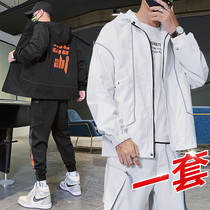 Leisure sports suit mens spring and autumn Korean trend with a set of Ruffian handsome jacket mens fashion brand autumn clothes
