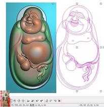 Jade carving with the shape standing Maitreya Laughing Buddha Pendant with line engraving figure jdp relief map grayscale wood carving map