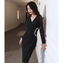 Usually you can wear a small evening dress High-quality texture socialite thin long sleeves high-end banquet temperament dress female