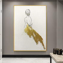 Hand-painted oil painting Modern simple gold foil girls back porch hanging painting abstract corridor aisle background wall decorative painting