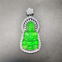 Zhengyang green jade Guanyin pendant men and women high ice species Emperor green pendant inlaid with diamond fine jade Buddha statue