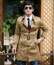 Solid color mens autumn and winter coat long Korean version of slim youth windbreaker single-breasted casual windproof coat