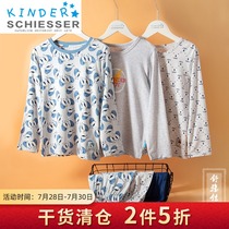 Shuya childrens pajamas Summer air-conditioned room Boys Modal cotton cartoon long-sleeved home clothes base shirt set