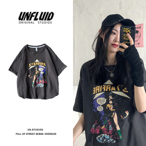 Hong Kong style summer mens and womens Korean Joker Print Short Sleeve T-shirt Loose Leisure Fashion Joker Half sleeve Top