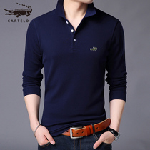 Crocodile cotton long sleeve T-shirt mens autumn and winter plus velvet padded lapel bottom polo shirt mens casual autumn jacket