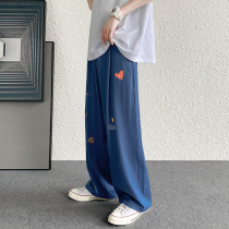 Graffiti pants female summer Thin Thin Thin hanging ice silk wide leg pants Hong Kong wind loose fat mm large size straight sports pants