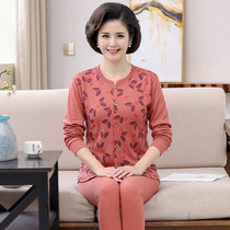 Cotton sweater cardigan for middle-aged and elderly thermal underwear set mother Lady cotton large size cardigan autumn trousers