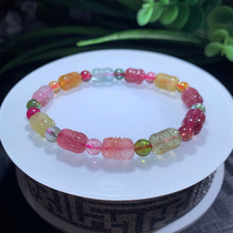 Brazil rainbow candy color tourmaline carving and flower bracelet Wangfu stone crystal jewelry for girlfriend 64703