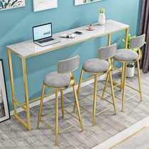 Nordic simple marble wall tea shop bar leisure bar living room partition long high table and chair combination