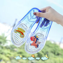 Parent-Child childrens sandals and slippers Summer girls Children Fashion Joker outside wear flat bottom transparent crystal sandals