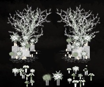 White branches green stars acrylic vase floral wedding renderings hand-painted psd source file wedding