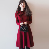 Sandro Fashiong knitted dress women autumn and winter 2021 New base skirt red long