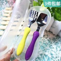 Japan imports KJC Edison children cutlery suit baby stainless steel fork spoon slim strip with box portable