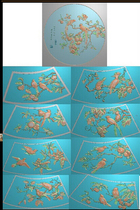 Grayscale Finely Carved Plot Jdp Reliefs in sandalwood Sandalwood All Season Flowers Sector Pomegranate Grape Lychee Suo Peach