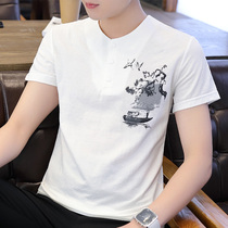 Fugui Bird Men Linen Short Sleeve T-shirt 2021 Summer New China Wind Cotton Numb Trendy Casual Half Sleeve Blouse