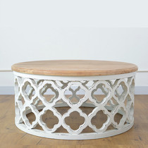American country solid wood coffee table French pastoral retro old round coffee table personality creative white coffee table