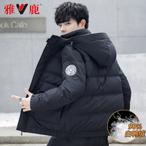 Yalu down jacket mens shorts winter hooded jacket 2022 new youth white duck down jacket Korean version slim