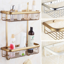 Copper European bathroom rack pendant gold antique toilet storage rack double-layer basket bathroom wall hanging