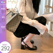 Spot horse buckle high heels 2021 New thick heel sandals retro Baotou Mary Jane shoes square head single shoes women Summer