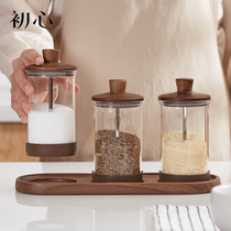 Spoon cap integrated seasoning jar glass salt jar seasoning box home kitchen MSG seasoning bottle and can combination set