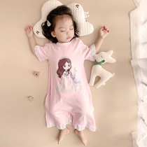 Sleeping bag childrens baby pajamas Princess summer girl pajamas short-sleeved kicking Spring and Autumn home clothes air-conditioned clothes