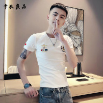 European station 2021 summer new mens fashion fashion tight youth short sleeve T-shirt Slim casual top men