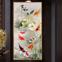 Vertical version Xuanguan Cross embroidered 2021 new line embroidered living room corridor home and rich and expensive lotus Jiuyu small pieces simple