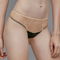AuroraAlba grass green velvet spell Vintage nude Orange plant flower lace sexy mesh thong