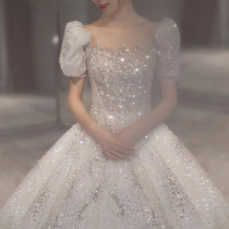 Main gauze wedding dress 2021 new bride thick arm Starry Sky small man palace wind high end heavy work big tailing woman