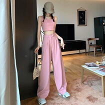2021 New Summer Broadlegged Pants Suit Female Temperament Harness Vest High Waist Casual Pants Two Sets Tide