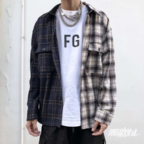 Trend view BONELESS retro stitching plaid wool long-sleeved shirt jacket male king Yibo with the same paragraph