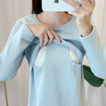 Nursing clothes base coat Autumn and winter velvet thickened warm winter high neck nursing clothes Confinement long sleeve autumn clothes pajamas