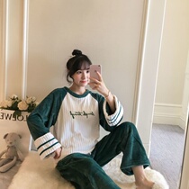 Flannel Pyjamas Autumn Winter Womens Thickened Warm Suit Loose Korean version Students cute outwear Coral Suede Household Clothes