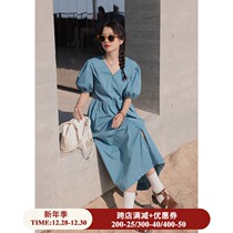 Ouyang Hi V collar bubble sleeve solid color Platycodon grandiflorum dress French elegant age reduction White Split summer 2021 skirt