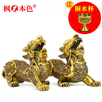 A pair of copper Pixiu ornaments Feng Shui shop office crafts living room Pichu Pixiu male and female pair decoration