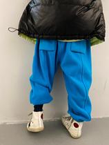 OMIOMI original design 20 autumn and winter warm fleece Western style drawstring pants Childrens neutral casual pants