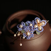 Hairclip head classical purple side clip female side Hanfu Ming accessories series beads craft rice beads flowers